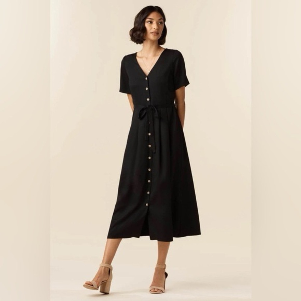 VETTA Black button front Tencel Midi Dress Sz S